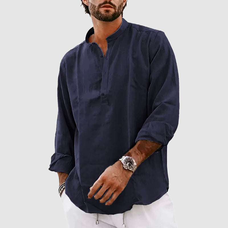 Men's Henley Shirt – Relaxed Fit – Natural Fibers – Long-Sleeved with Band Collar