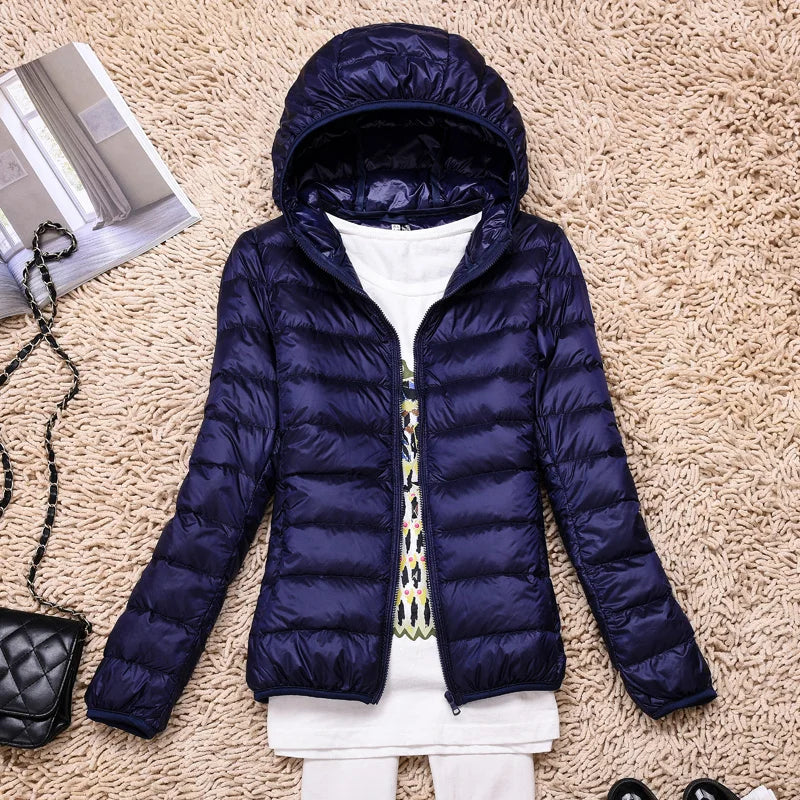 Women's Down Jacket – Lightweight Quilted – Tailored Fit – Hip Length with Hood