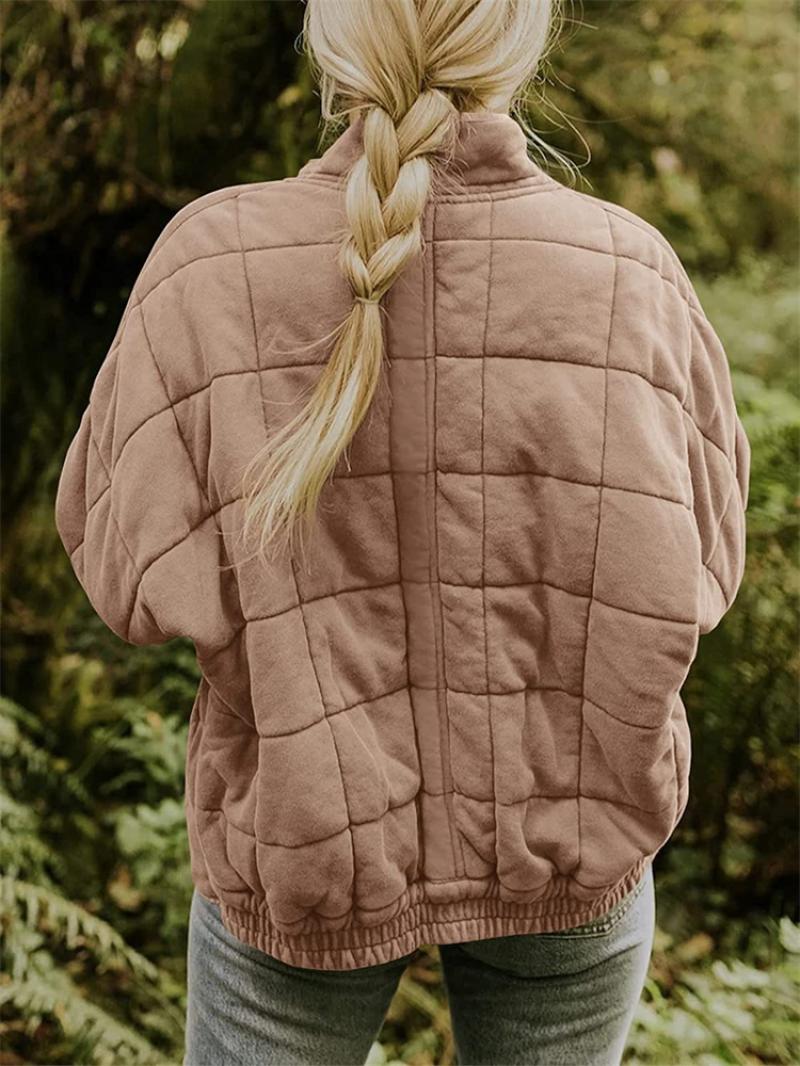 Women's Quilted Jacket - Relaxed Fit - High Collar - Zipper Closure - Side Pockets