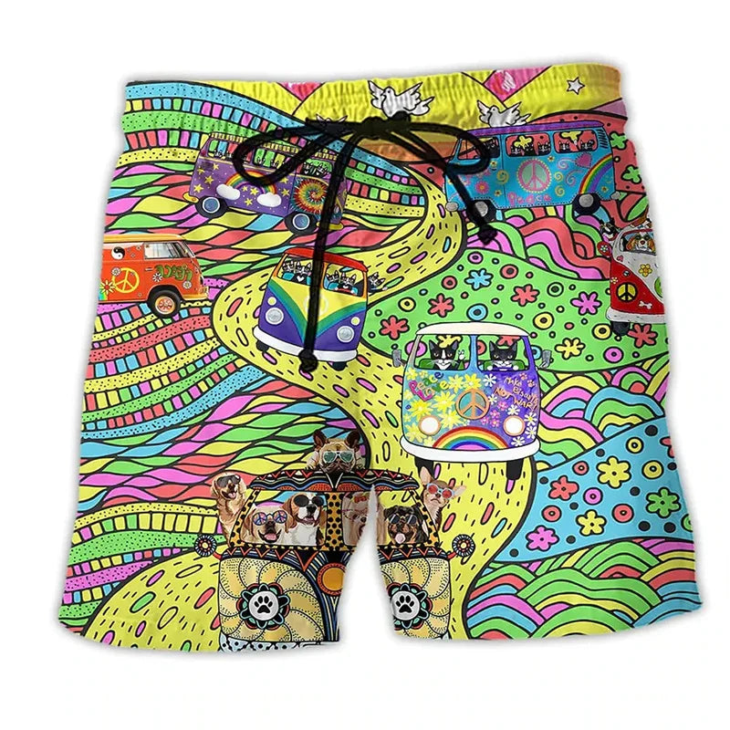 Men's Swim Shorts – Regular Fit – Quick-Drying – Adjustable Waist – Bohemian Print