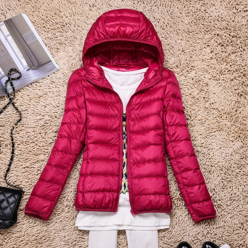 Women's Down Jacket – Lightweight Quilted – Tailored Fit – Hip Length with Hood
