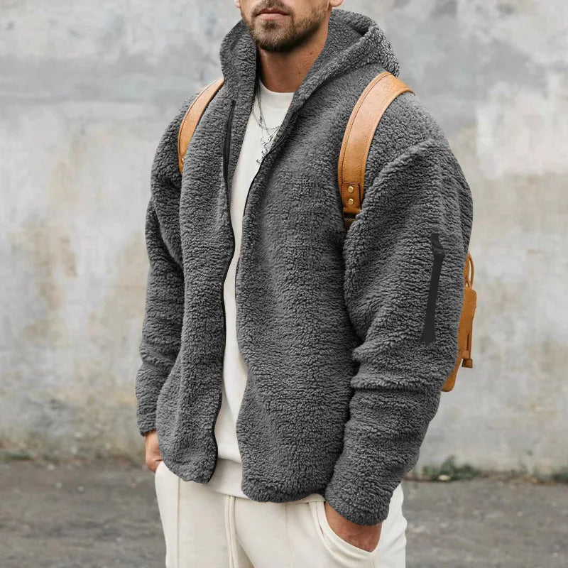 Men's Fleece Jacket - Soft and Warm - Hood and Zipper - Casual Comfort