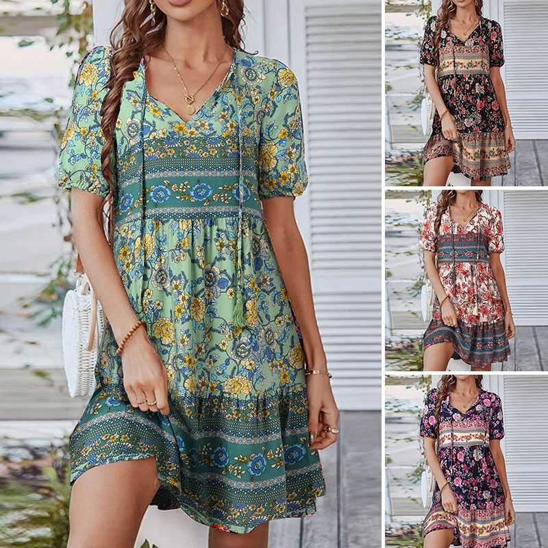 Paulina - Unique bohemian dress with short sleeves