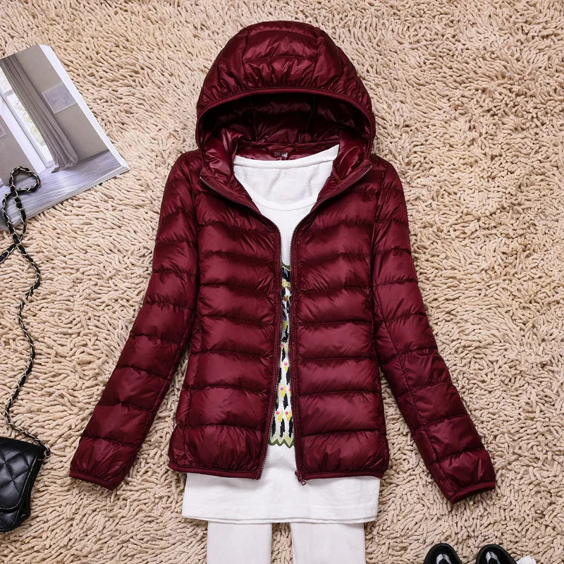 Women's Down Jacket – Lightweight Quilted – Tailored Fit – Hip Length with Hood