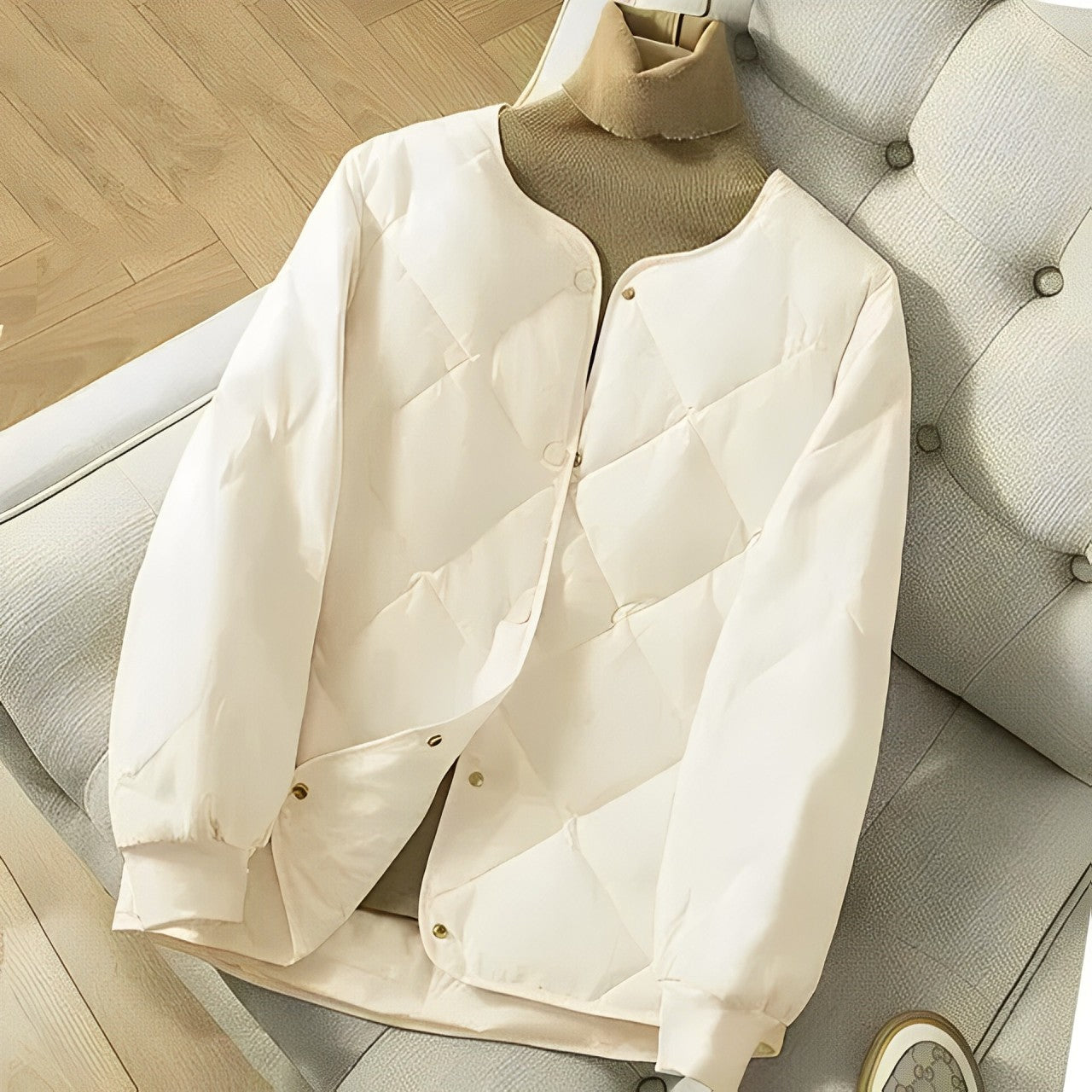 Women's Quilted Jacket - Lightweight Insulated - Button Closure - Long Sleeves Elastic Cuffs