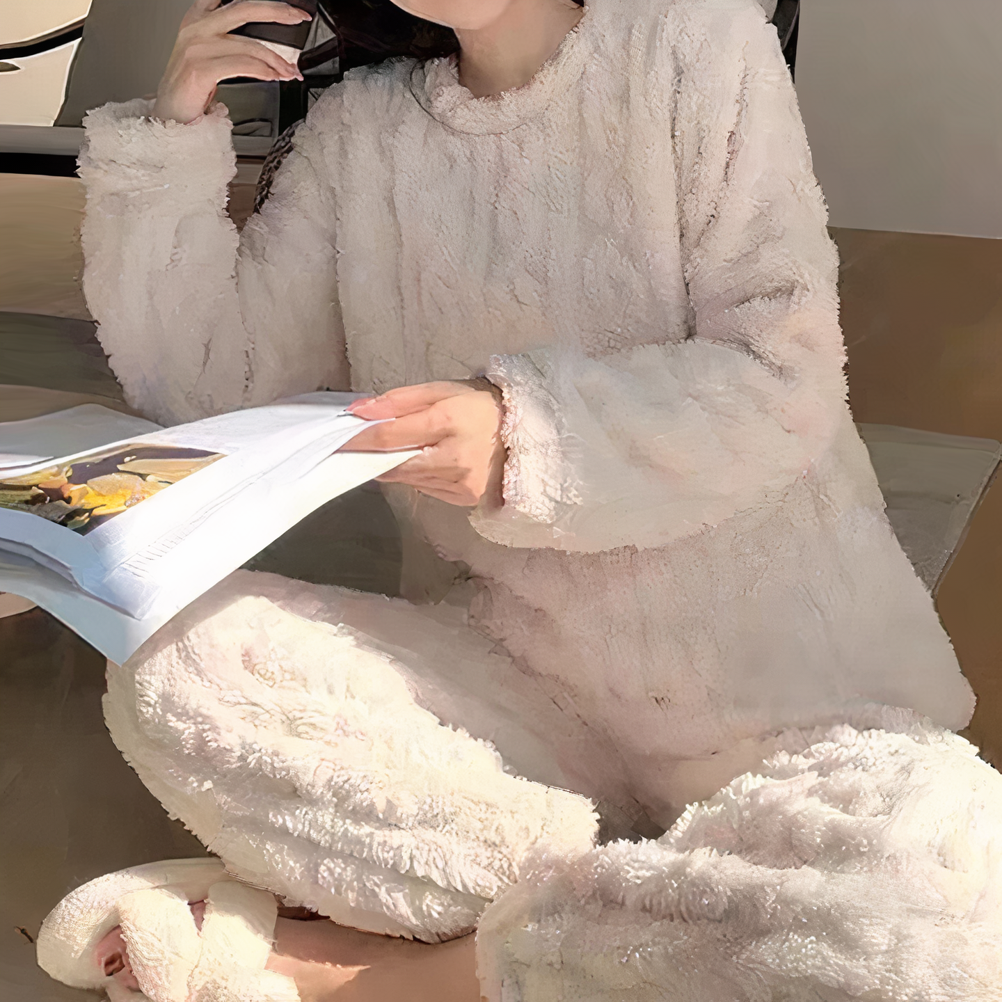Dame Pyjamassæt - Blød Fleece - Løs Pasform - Langærmet Komfortabel Loungewear
