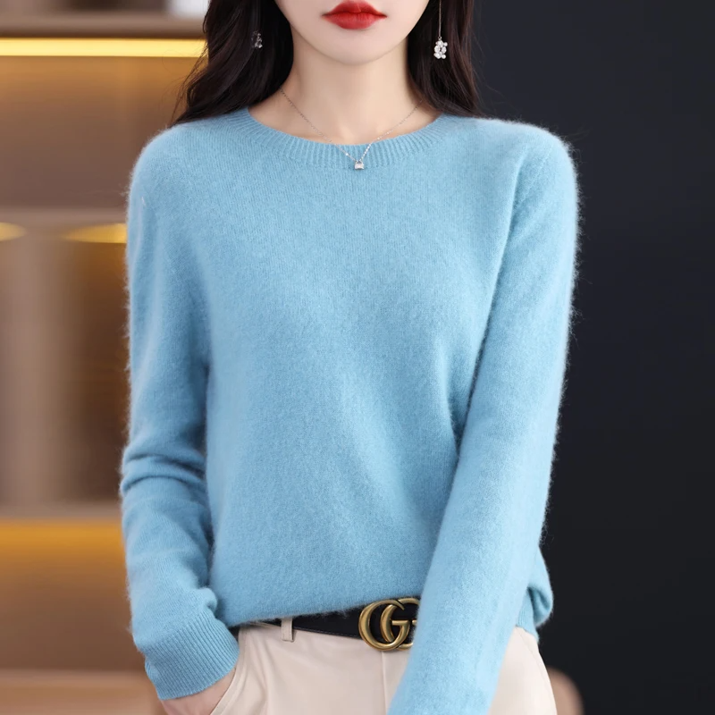 Women's Pullover Sweater – Wool – Regular Fit – Long Sleeves – Round Neck – Rib Details