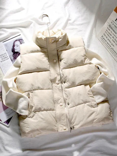 Women’s Vest - Quilted Woven - Sleeveless - Stand-Up Collar - Hip Length