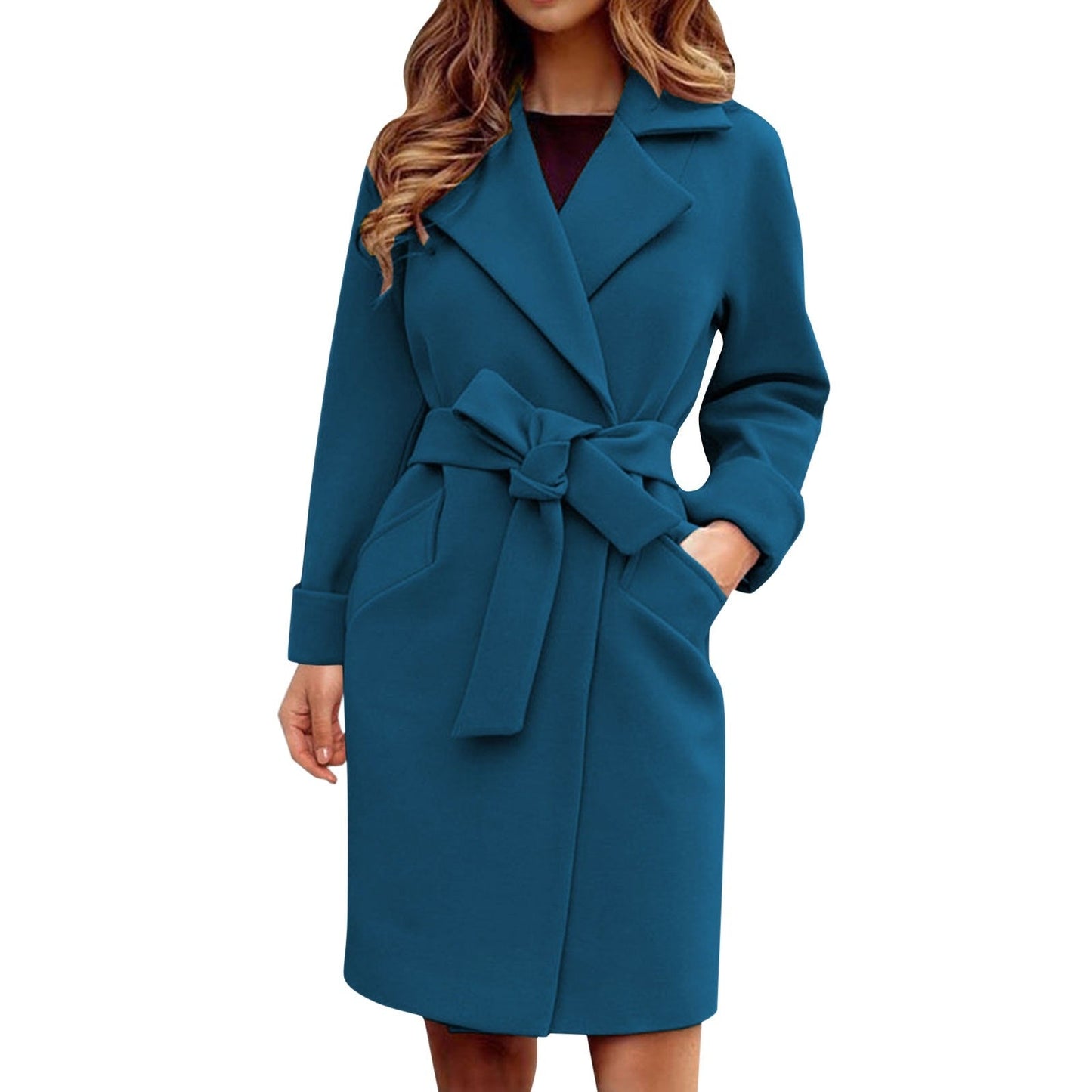 Women's Trench Coat - Long Tailored Fit - Wide Lapels - Tie Belt at Waist