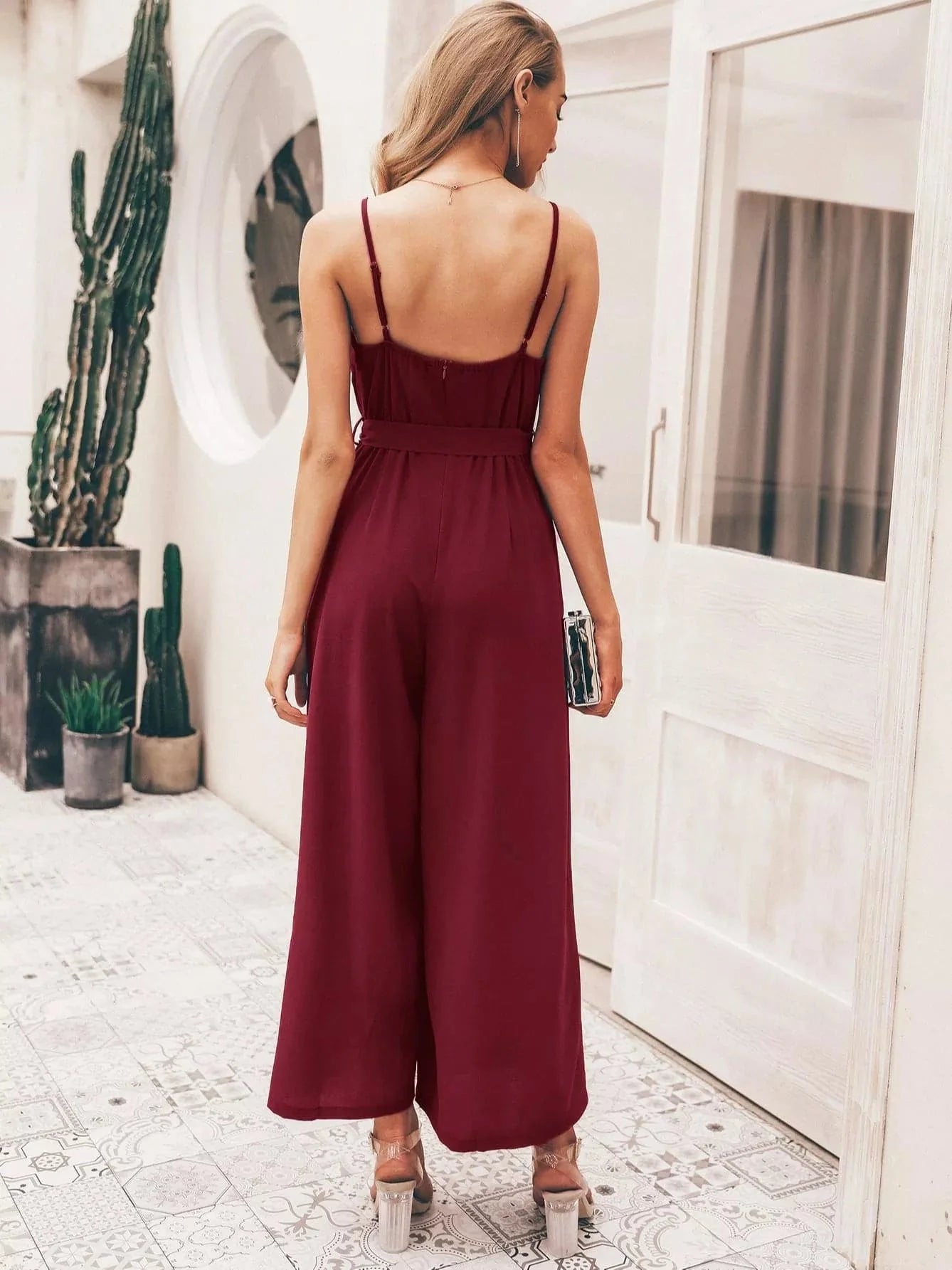 Maeva - Long summer dress with belt and thin straps