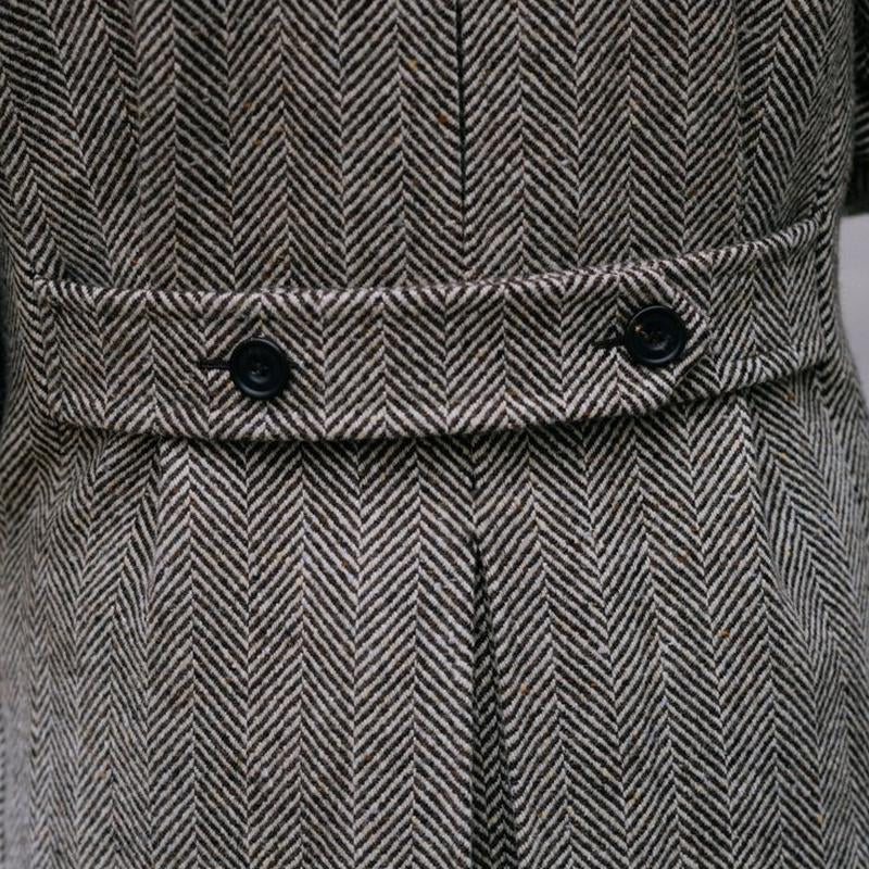Men's Coat - Double Breasted Wool Blend - Classic Herringbone Pattern - Peak Lapels