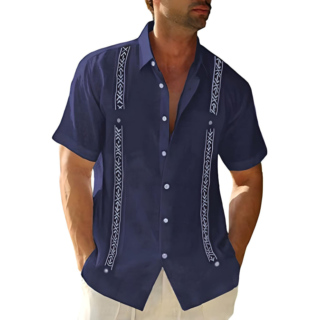 Men's Shirt with Short Sleeves – Relaxed Fit – Embroidered Detail – Breathable Design