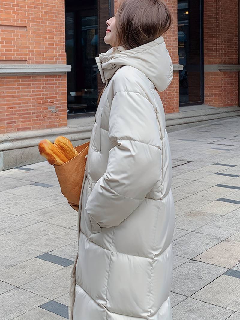 Women's Winter Jacket - Long Quilted Design - Warm Lined With Hood and Zipper