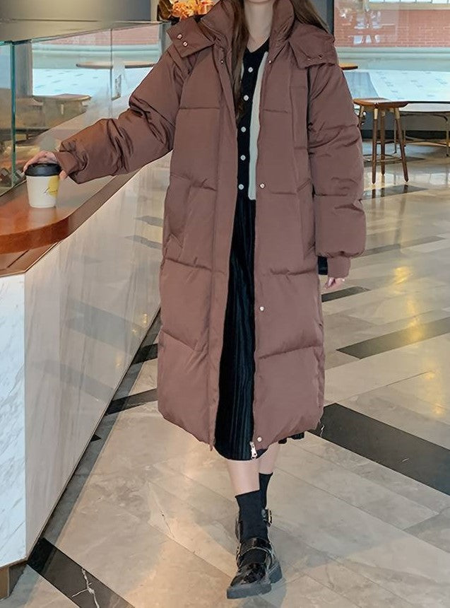 Women's Winter Jacket - Long Quilted Design - Warm Lined With Hood and Zipper