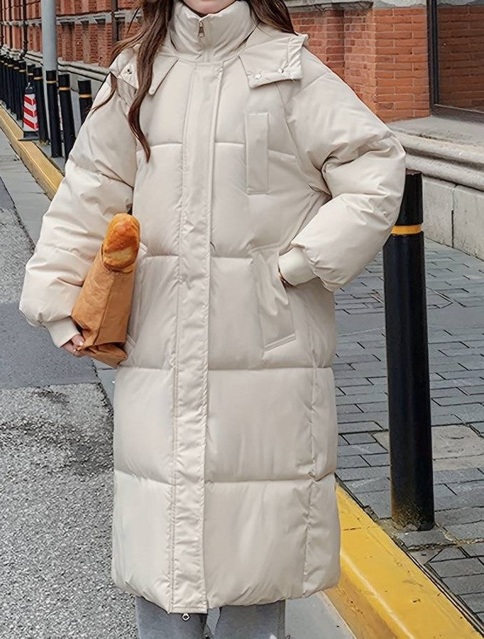 Women's Winter Jacket - Long Quilted Design - Warm Lined With Hood and Zipper