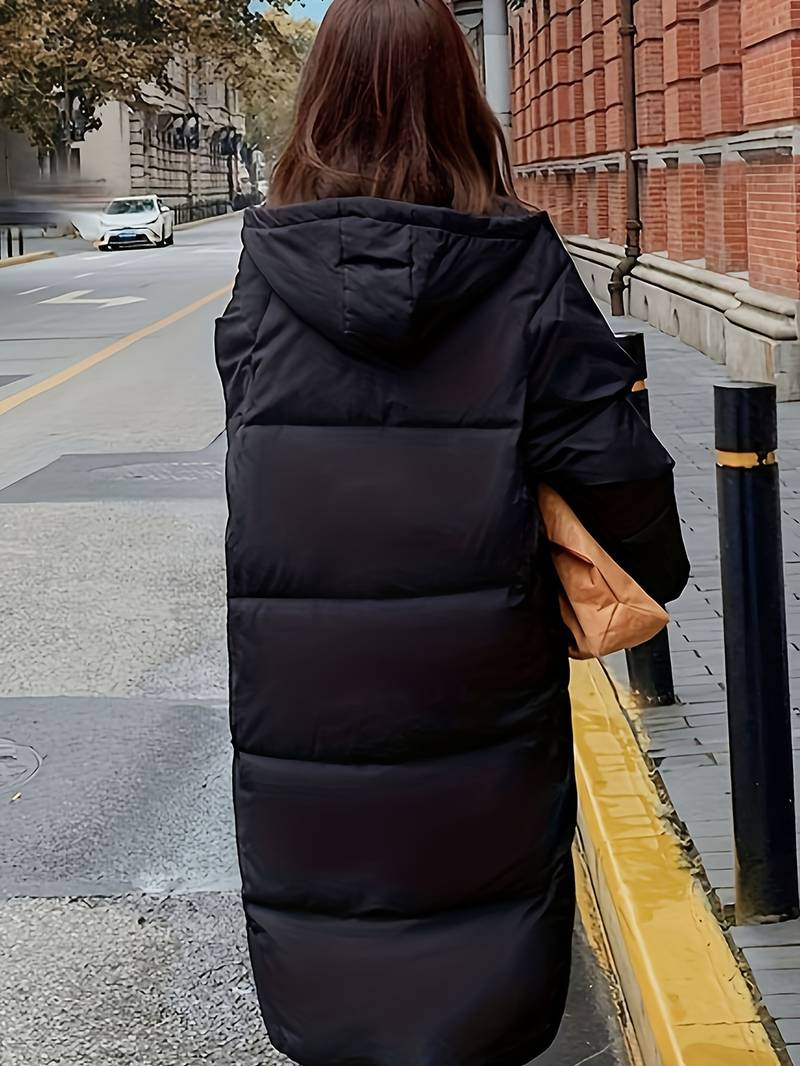 Women's Winter Jacket - Long Quilted Design - Warm Lined With Hood and Zipper