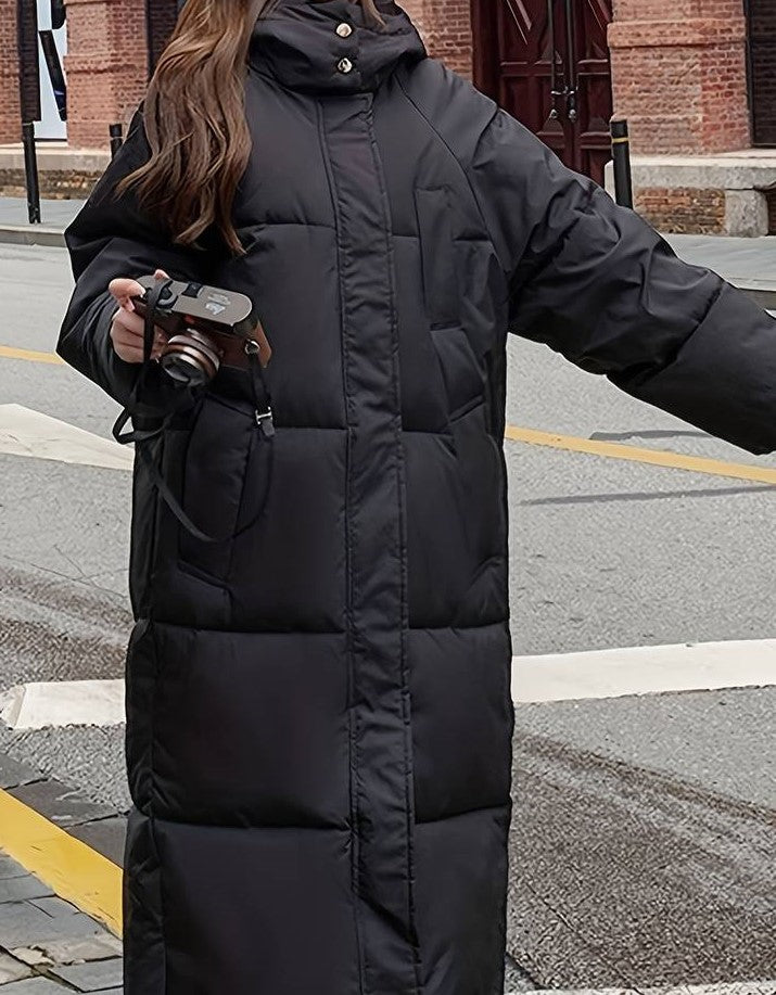 Women's Winter Jacket - Long Quilted Design - Warm Lined With Hood and Zipper