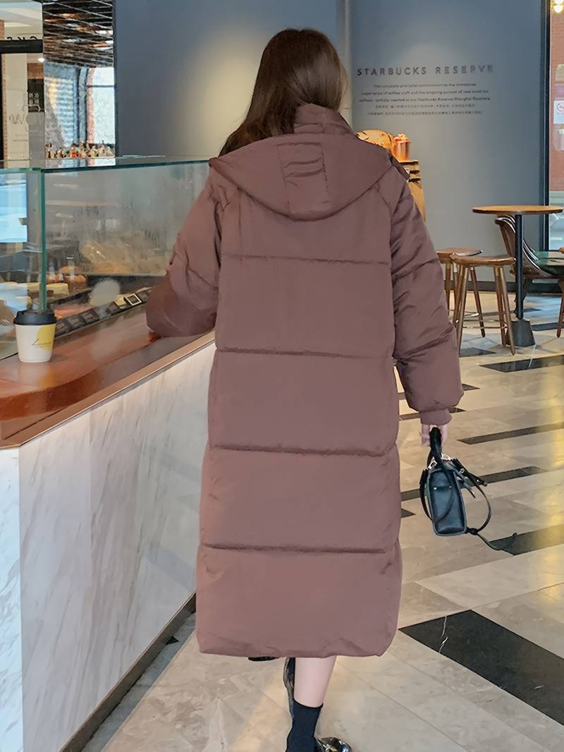 Women's Winter Jacket - Long Quilted Design - Warm Lined With Hood and Zipper