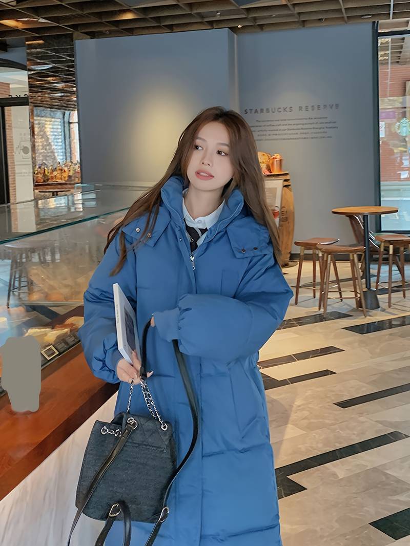 Women's Winter Jacket - Long Quilted Design - Warm Lined With Hood and Zipper