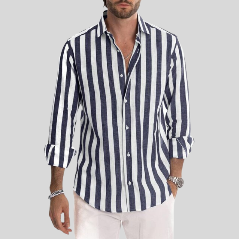 Men's Shirt - Long-Sleeved Striped Design - Breathable Lightweight Fabric - Slim Fit