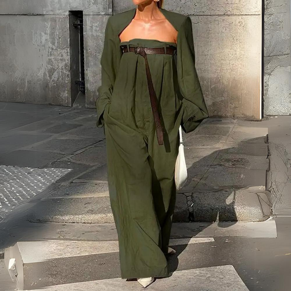 Dame Jumpsuit – Off-Shoulder – Bred Ben – Let Vævet – Elegant Løs Pasform