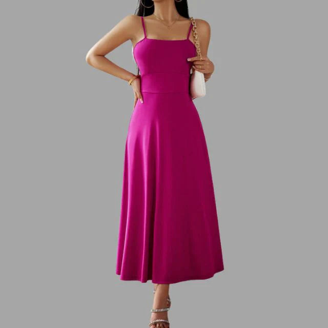Women's Midi Dress - Sleeveless with Spaghetti Straps - Elegant and Lightweight - Flattering Fit