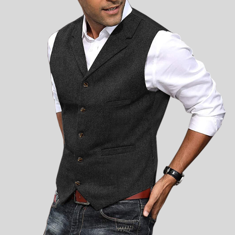 Men's Vest - Slim Fit - Textured Wool Blend - Button Closure - Stylish Formal Look