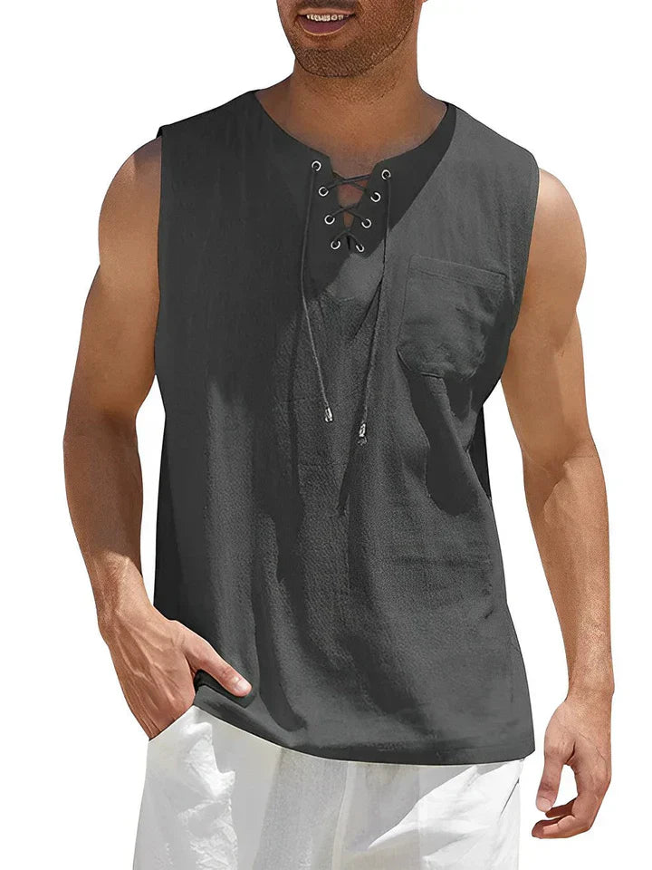 Men's Tank Top – Relaxed Fit – Drawstring Closure – Chest Pocket – Breathable Fabric