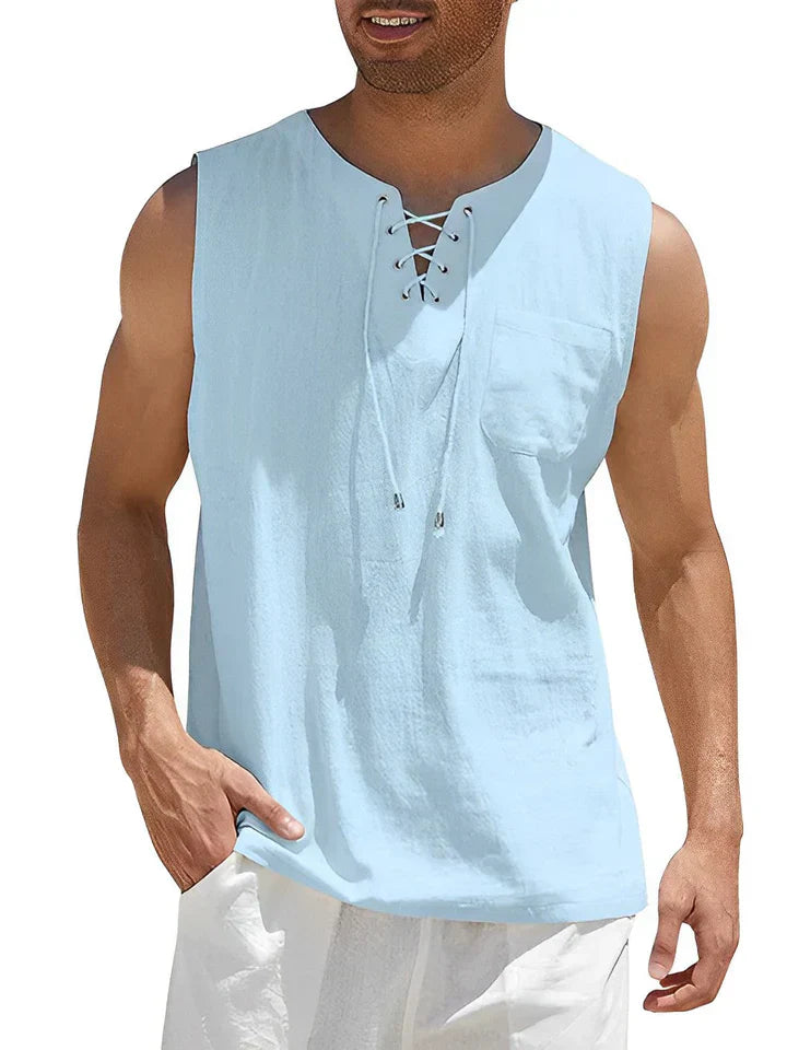 Men's Tank Top – Relaxed Fit – Drawstring Closure – Chest Pocket – Breathable Fabric
