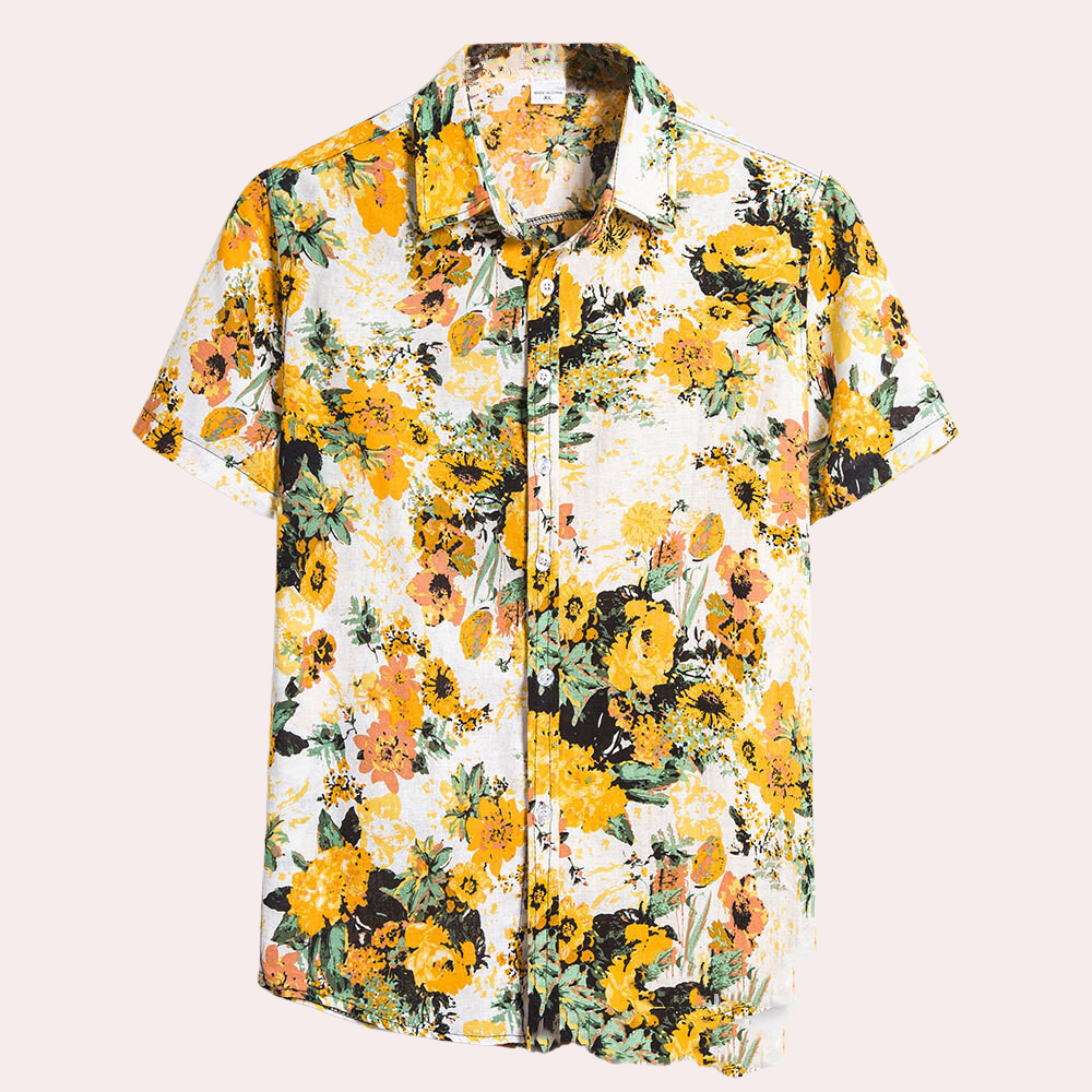 Men's Short-Sleeved Shirt - Breathable Cotton - Regular Fit - Classic Collar - Floral Pattern