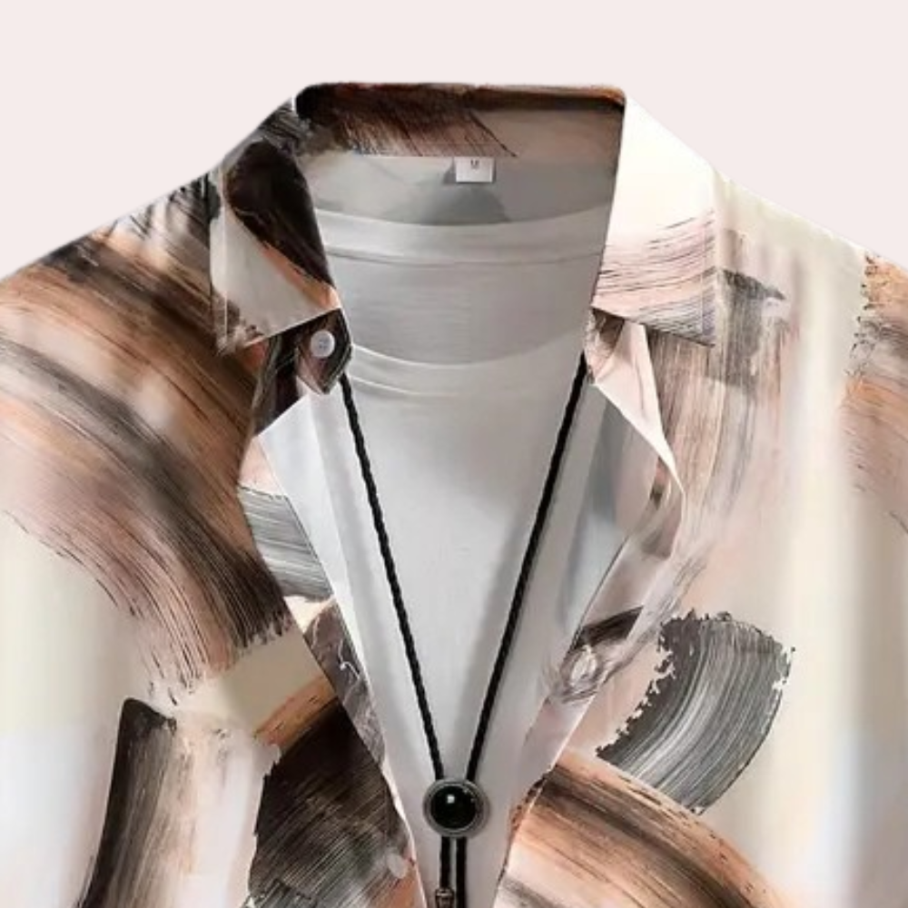 Men's Short-Sleeved Shirt - Relaxed Fit - Button Closure - Modern Patterned Design