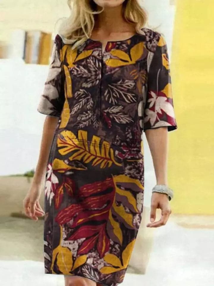 Women's Shirt Dress – Lightweight Fabric – Comfortable Fit – Floral Design – 3/4 Sleeves