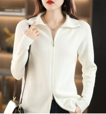 Women's Zip-Up Sweater – Soft Knit – High Collar – Comfortable and Stylish
