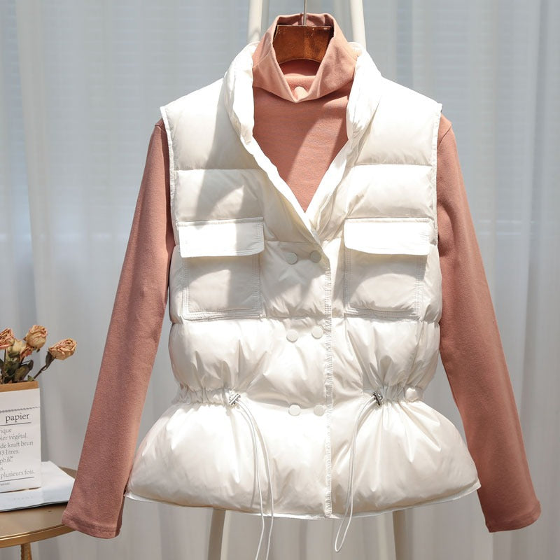 Women’s Vest - Quilted - Standing Collar - Drawstring Waist