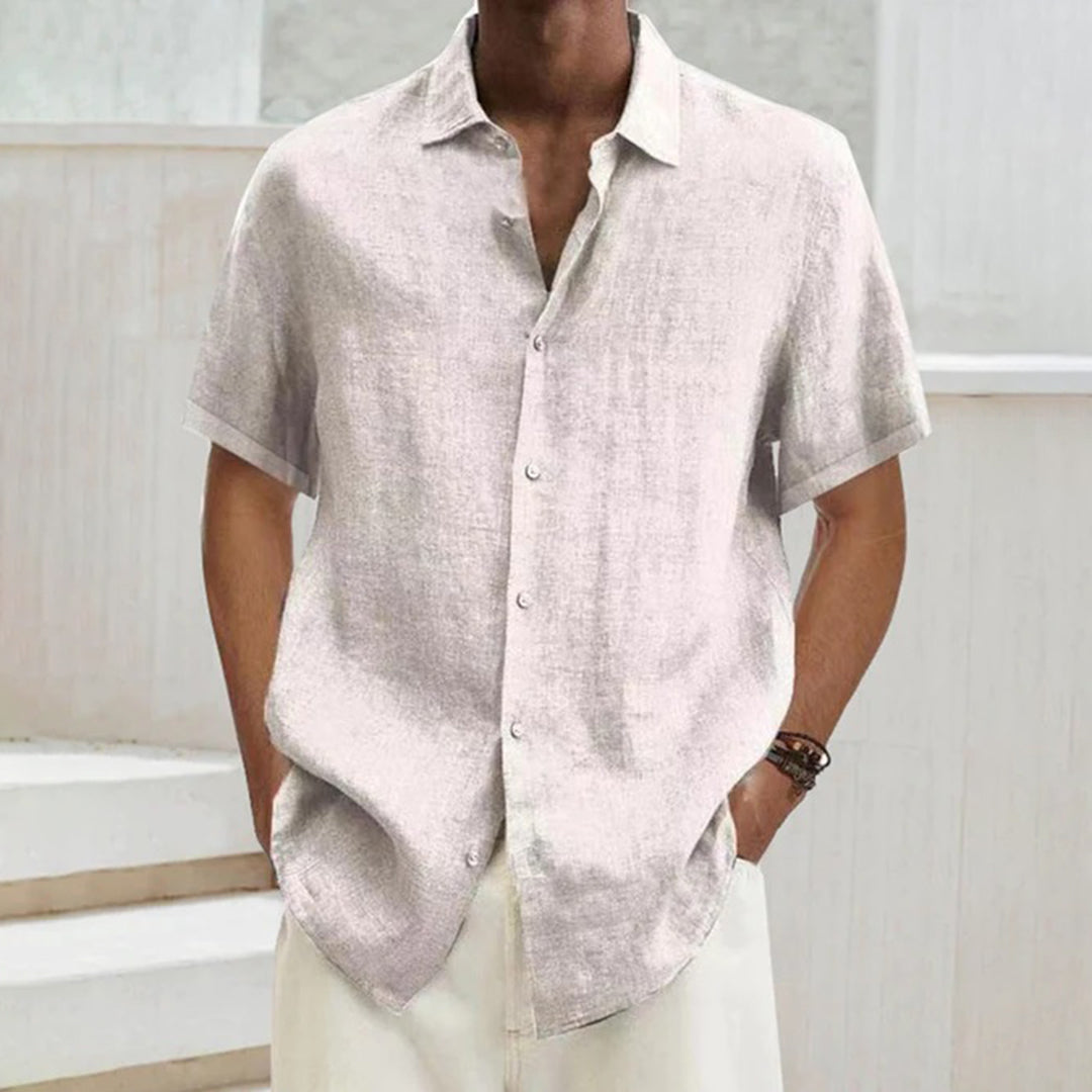 Men's Shirt - Short-Sleeved - Breathable Linen Blend - Classic Collar - Relaxed Fit