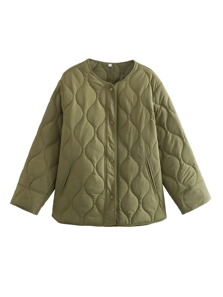 Women's Quilted Jacket - Relaxed Fit - Lightweight Padded - Button Closure