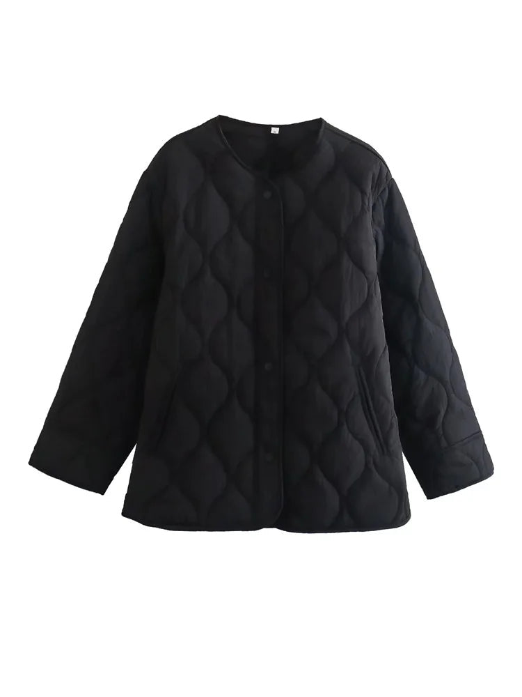 Women's Quilted Jacket - Relaxed Fit - Lightweight Padded - Button Closure