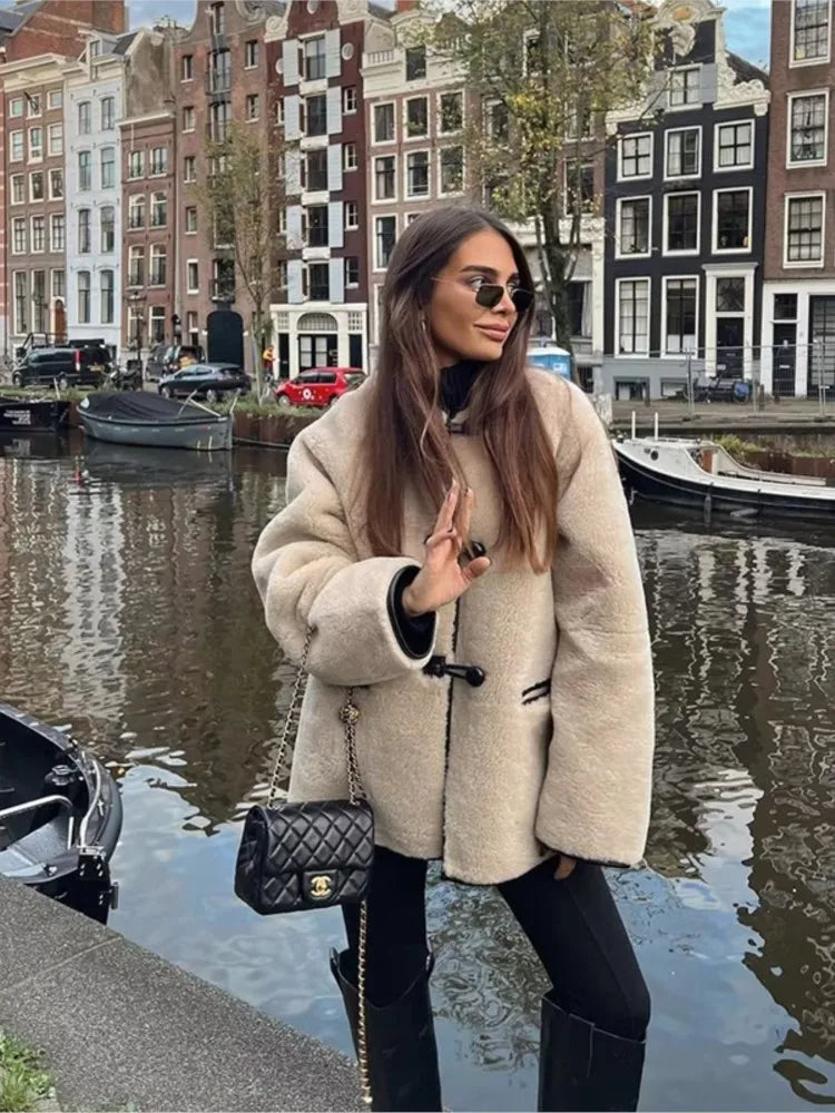 Women's Shearling Coat - Oversized Fit - Mid Length - Soft and Warm
