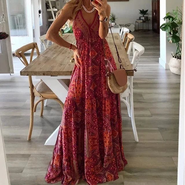 Dame Maxi Kjole - Halterneck - Ærmeløs - Let og Luftig - Elegant Snit