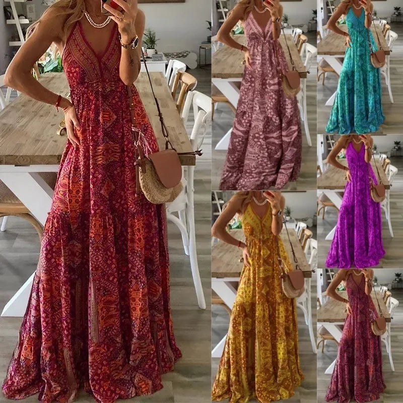 Dame Maxi Kjole - Halterneck - Ærmeløs - Let og Luftig - Elegant Snit