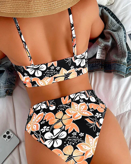 Women's Bikini Set – High Waist – Tank Top with Straps – Floral – Breathable Stretch Fabric