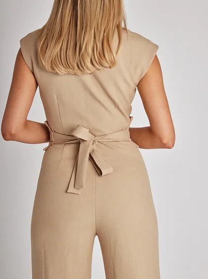Olivette - Sleeveless jumpsuit with belt and wide legs