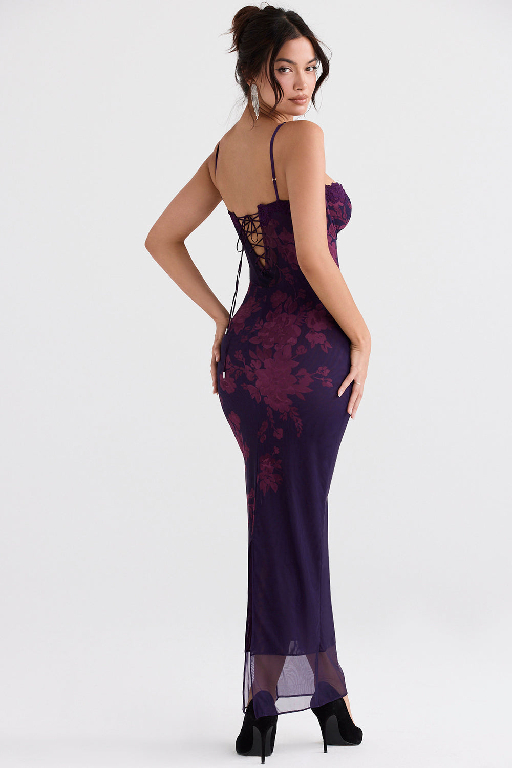 Kjole til kvinder – Maxi bodycon pasform – Justerbar snøring – Blomsterprint