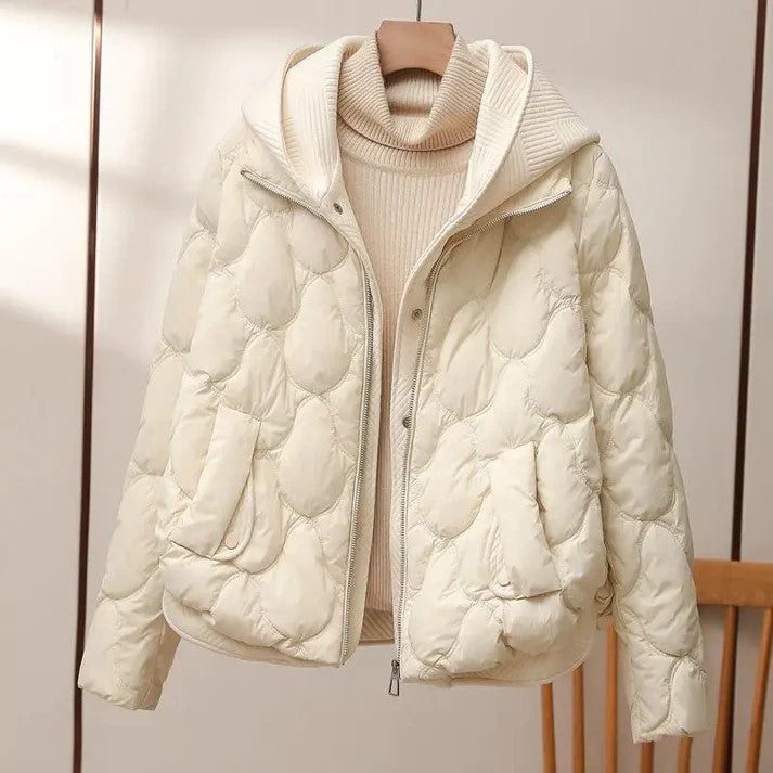 Women’s Jacket - Quilted Fabric - Oversized Fit - High Collar - Hip Length