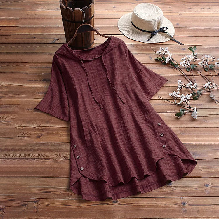 Women's T-shirt – Relaxed Fit – Round Neck – Button Detail – Light and Breathable