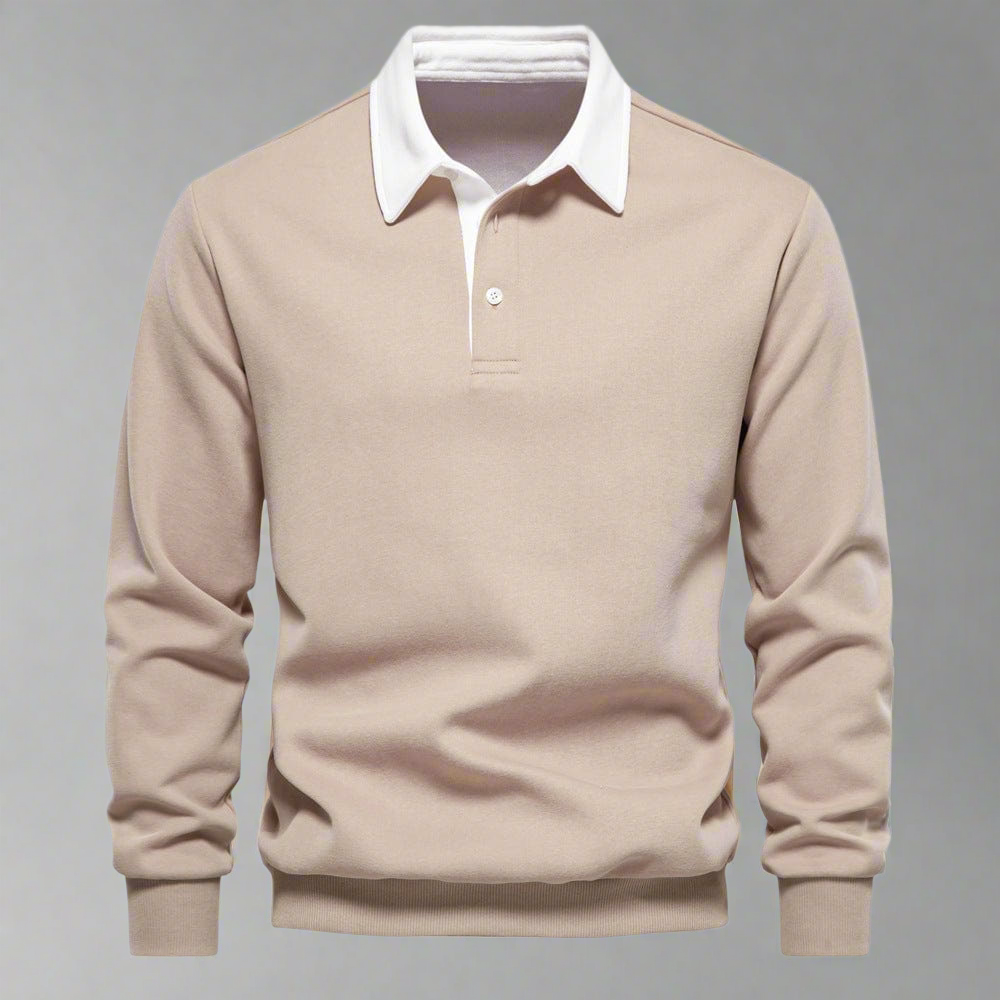 Men's Long-Sleeve Polo Shirt - Classic Collar - Button Closure - Regular Fit - Ribbed Cuffs