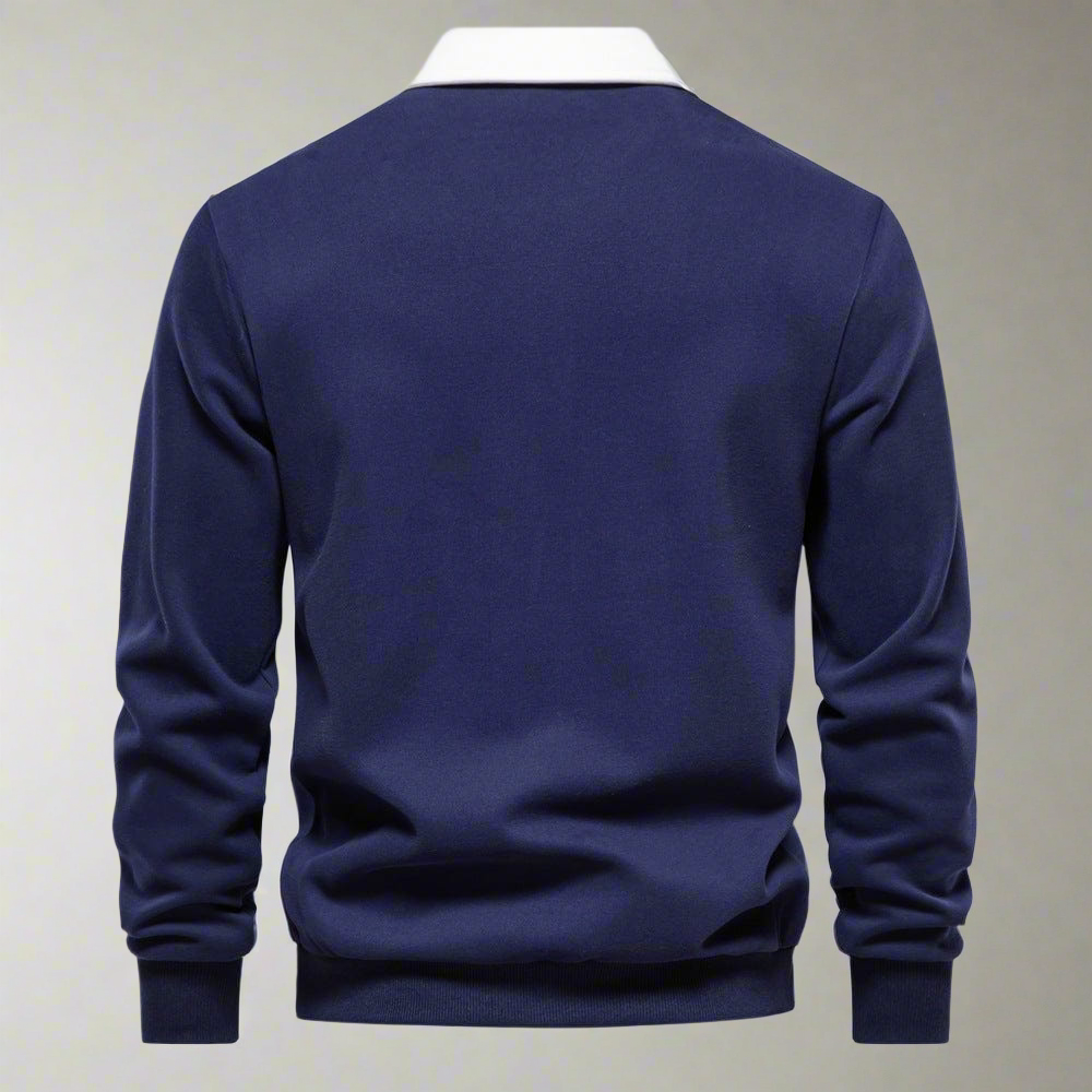 Men's Long-Sleeve Polo Shirt - Classic Collar - Button Closure - Regular Fit - Ribbed Cuffs