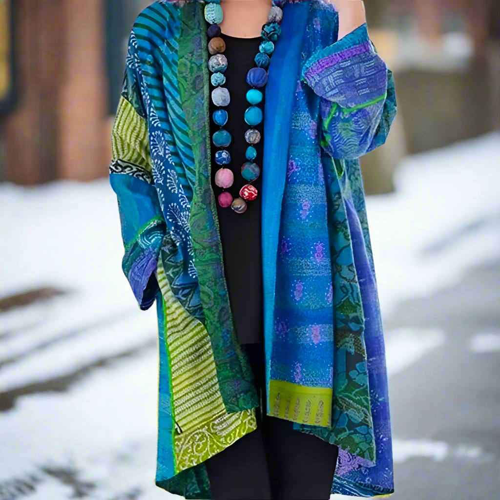 Kimono Jacket for Women - Patchwork Design - Loose Fit - Open Front - Boho Style