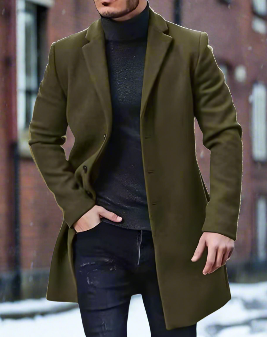 Men's Coat - Tailored Fit - Wool Blend - Single-Breasted with Button Closure