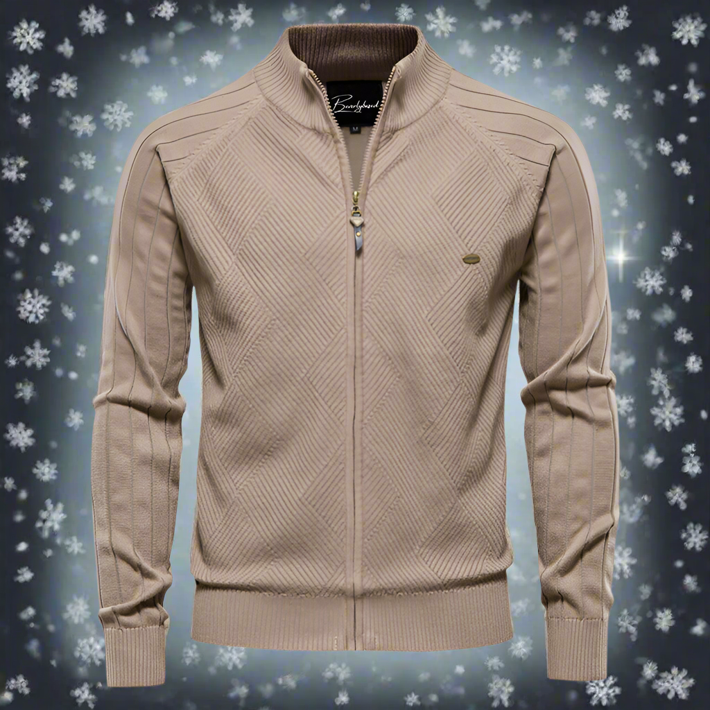 Men's Track Jacket - Ribbed Texture - Full Zipper - Stand Collar - Sporty & Casual Fit